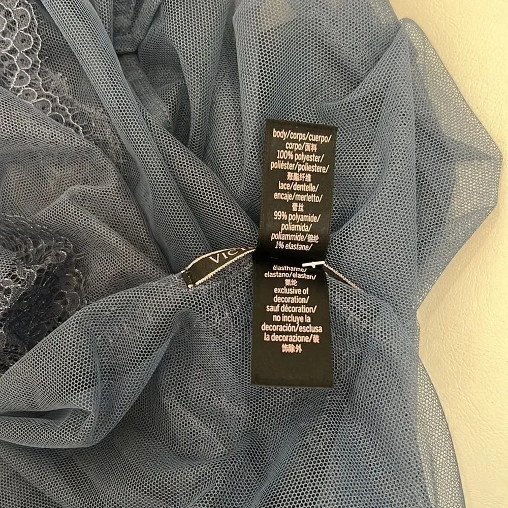 Victoria’s Secret Night Gown Sexy Intimate Robe Wrap Size XS/S Blue Sheer Lace